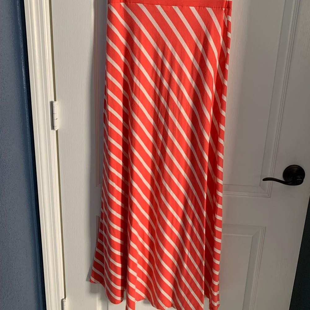 Coral colored striped maxi skirt